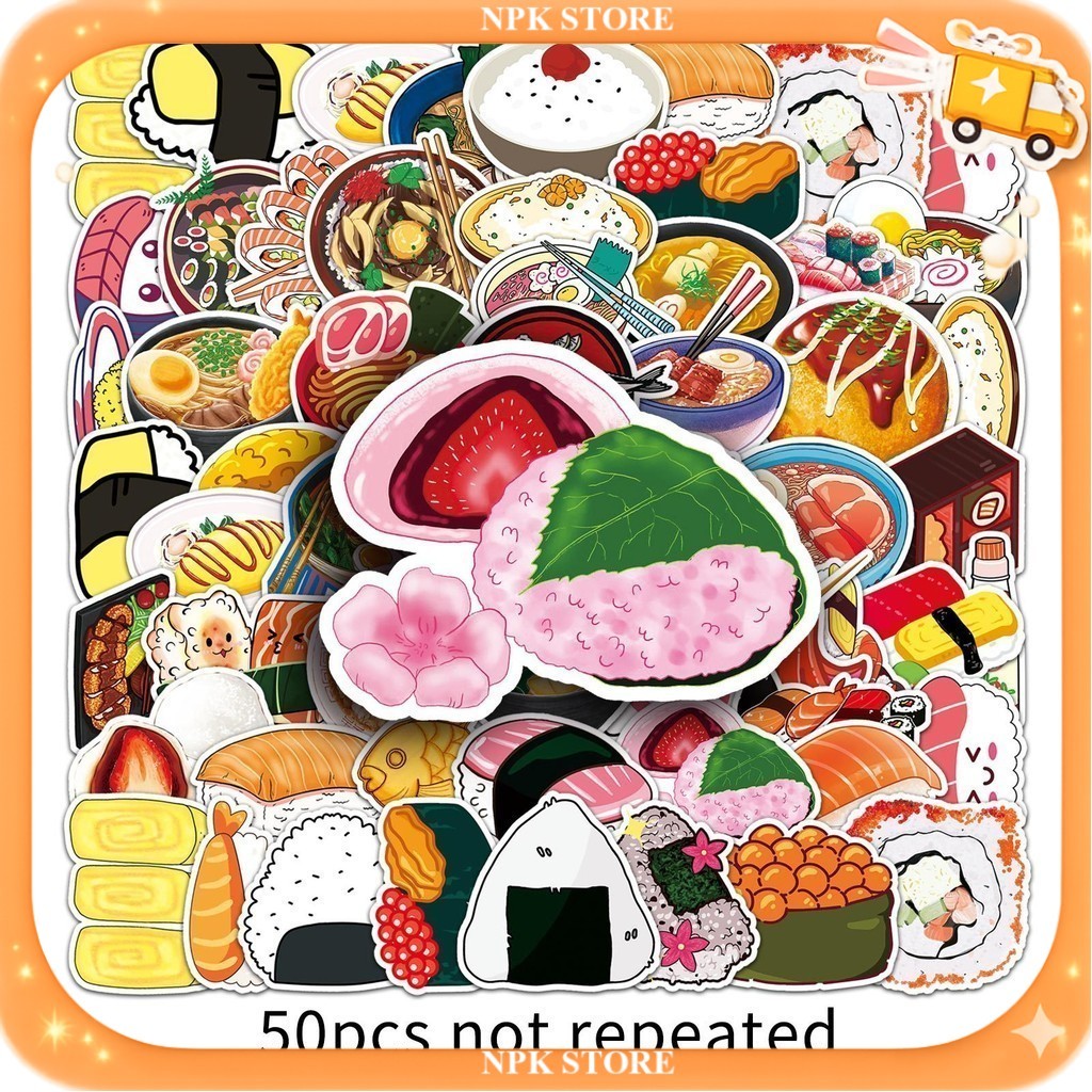 🔥🇹🇭พร้อมส่ง🇹🇭🔥 50ชิ้น สติกเกอร์ อาหารญี่ปุ่น ซูชิ Sushi Miso Onigiri Ramen Japanese Food Sticker