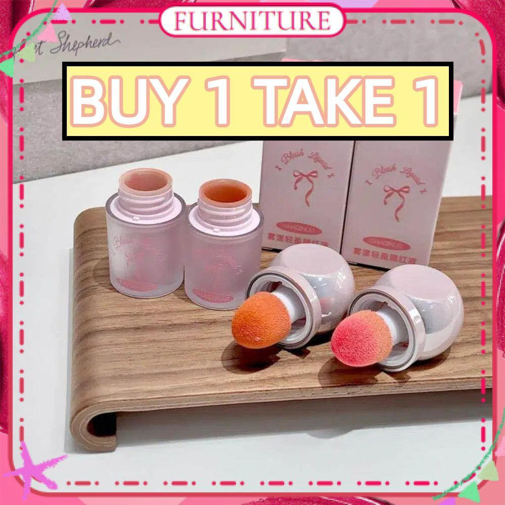♕ 【ซื้อ 1 แถม 1】shaqinuo บลัชออนเนื้อลิควิด สีอ่อนละมุน พร้อมแปรงฟองน้ำขนาดใหญ่ บลัชออนเนื้อเซรั่มธร