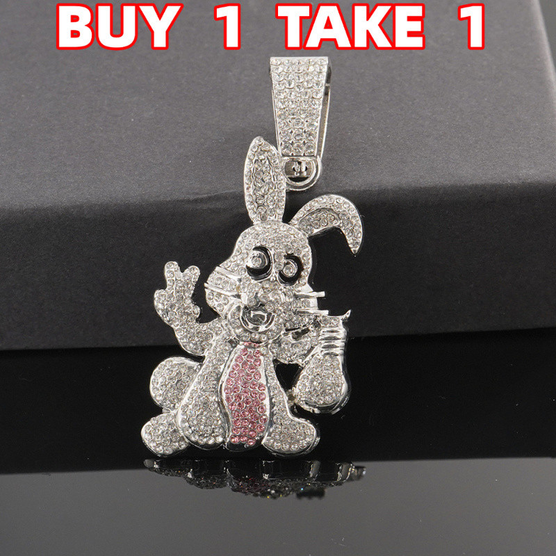 Hip Hop การ์ตูนสัตว์กระต่ายจี้สร้อยคอผู้ชาย Rhinestone Hip Hop เครื่องประดับอินเทรนด์