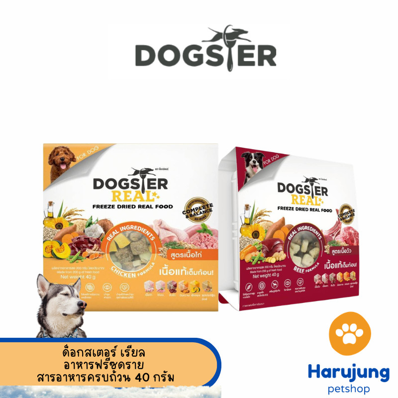 Dogster Real ด็อกสเตอร์ เรียล อาหารฟรีซดราย /สูตรเนื้อวัว / เนื้อไก่ อาหารมื้อหลักสุนัข 1 ปีขึ้นไป