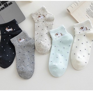SY SHOP899 ถุงเท้าข้อสั้น (5ลาย/10คู่) ถุงเท้าแฟชั่นเกาหลี  ใส่สบาย ลายDOG NO.B177