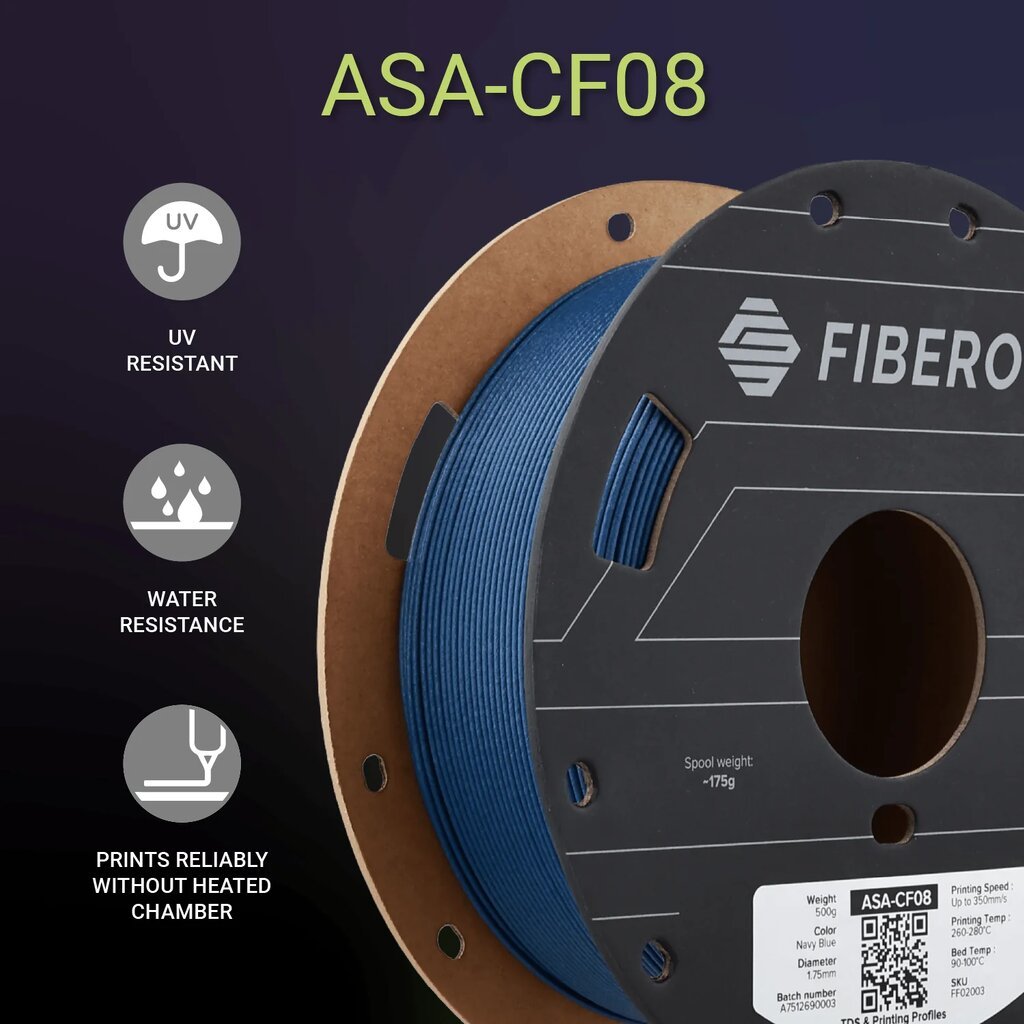 Fiberon ASA-CF08 Polymaker 3D Filament เส้นพิมพ์สามมิติ 1.75mm 0.5KG ASA-CF ผสม Carbon Fiber
