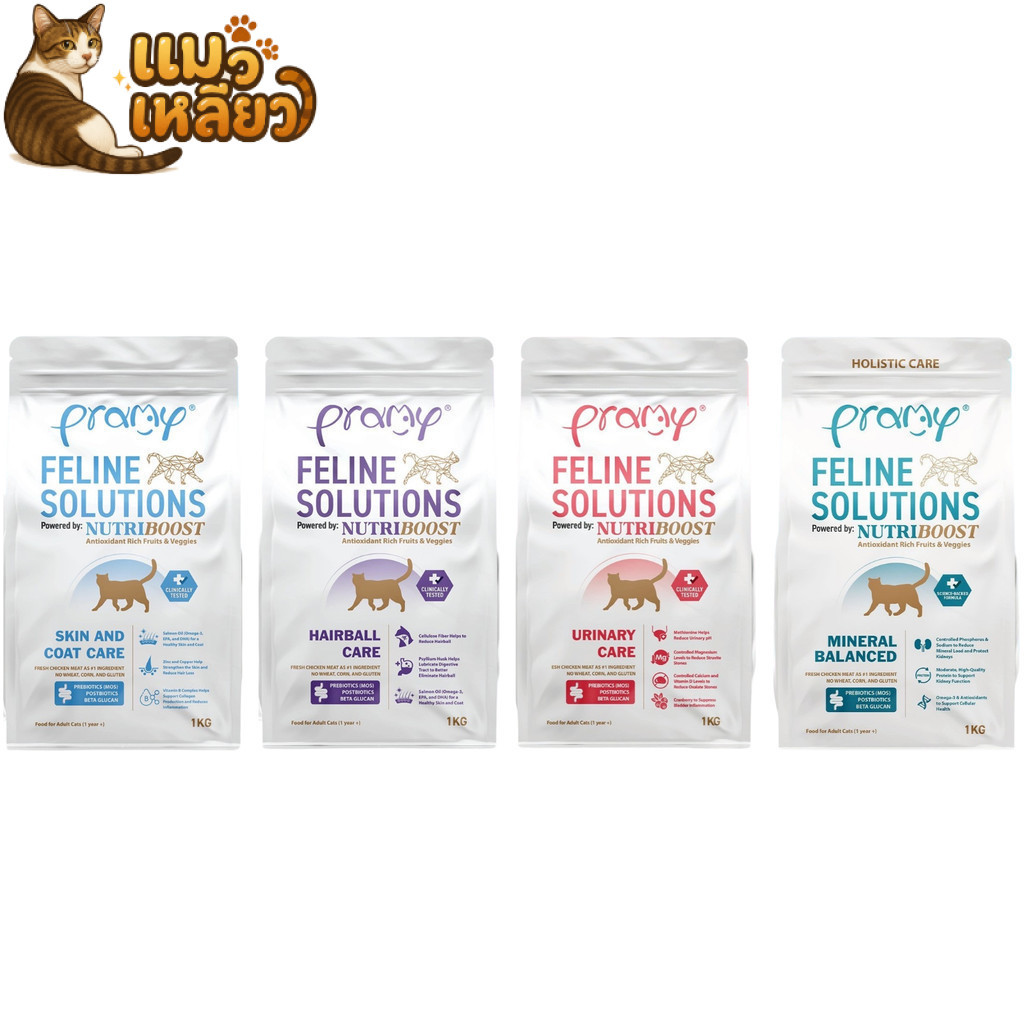 Pramy Feline Solutions พรามี่ แคร์ อาหารเม็ดแมว สำหรับแมวทุกช่วงวัย เม็ดกินง่าย เม็ดแมว ขนาด 1 kg