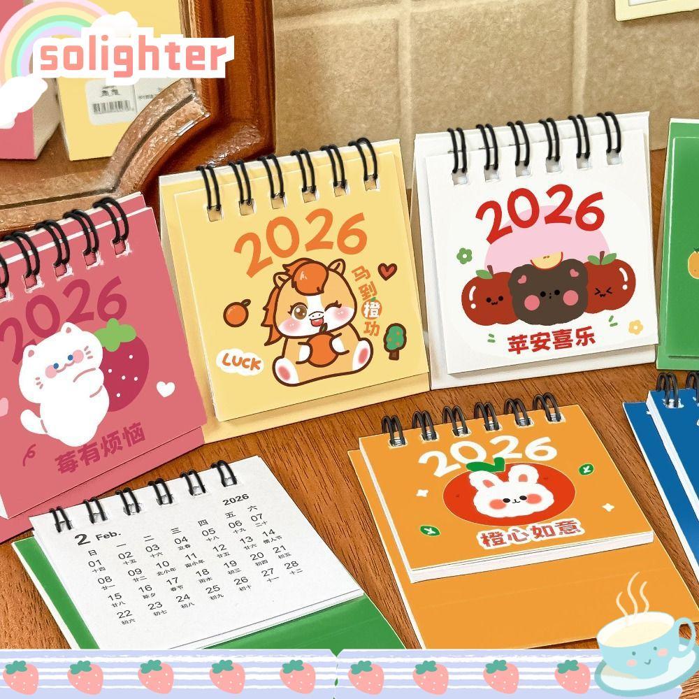 SOLIGHTER ปฏิทินกระดาษตั้งโต๊ะขนาดเล็ก, รายปี 2026 Planner Scheduler, ตกแต่งบ้านที่มีประโยชน์ Multi-function สไตล์จีน Agenda Organizer Home Office Supplies