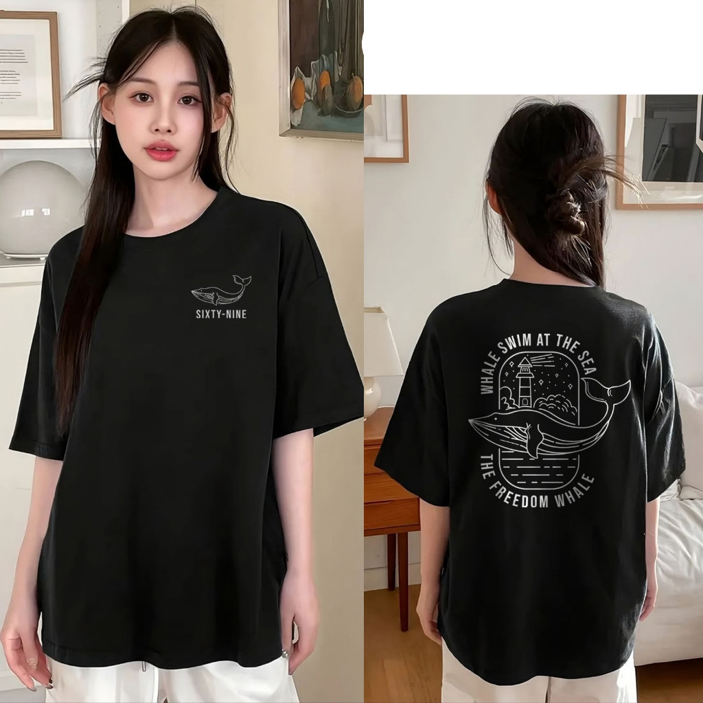 เสื้อยืดผ้าคอตตอน M-4XL พิมพ์ลาย " WHALE " พร้อมส่ง เสื้อยืดผู้ชาย เสื้อยืดผู้หญิง เสื้อยืดคู่รัก