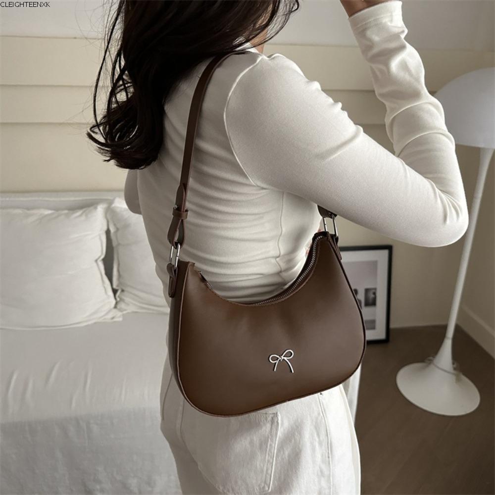 CLEIGHTEEN8H Bowknot Armpit Bag, Solid Color Large Capacity Bowknot Underarm Bag, PU Leather Design 