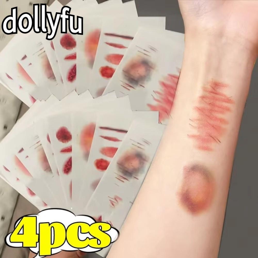 DOLLYFU 1/4PCS Wound Bruising รอยสักชั่วคราว,ยาวนานสมจริงคอสเพลย์แขนข้อเท้ารอยแผลเป็น Tattoo สติกเกอ