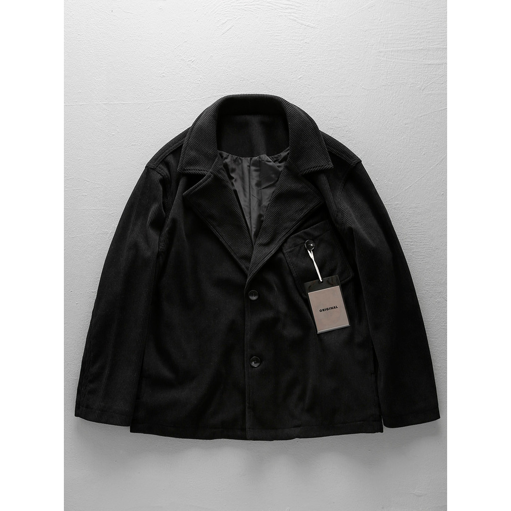 American Retro Heavy Corduroy Blazer ผู้ชายหลวมสบายๆเดี่ยว Western Street สวมใส่อังกฤษลาย Blazer