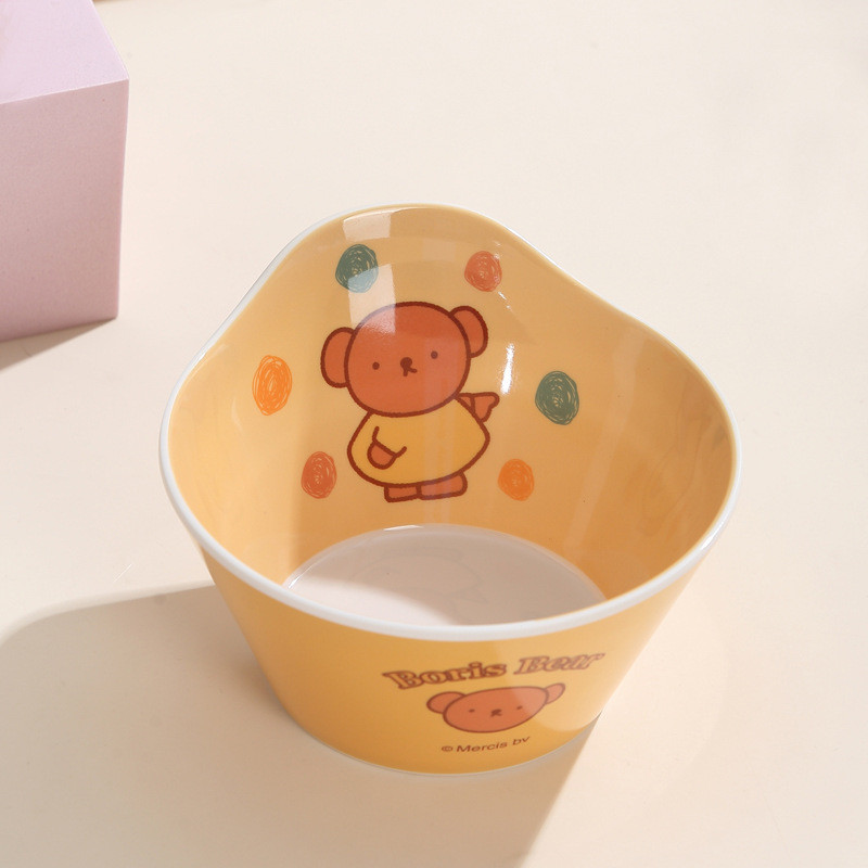 คลังสินค้าพร้อม Miffy Miffy ช่องจานอาหารค่ําสําหรับเด็กเสริมชามอาหารช้อนส้อมบนโต๊ะอาหารการ์ตูนเมลามี