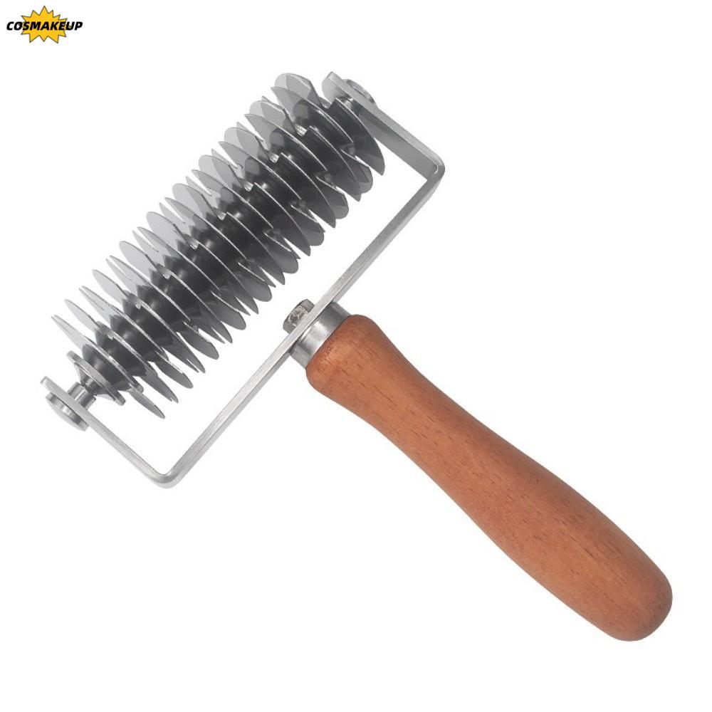 COSMAKEUP Lattice Pastry Cutter, สแตนเลสไม้ Handle Pastry Lattice Roller Cutter, ทนทาน Non-stick Tim