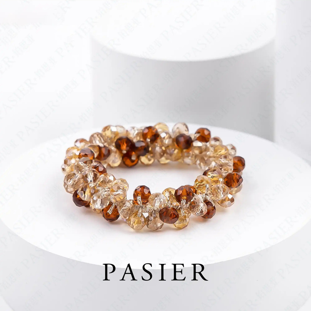 PASIER ยางรัดผมประดับเซอร์โคเนียแวววาว ดีไซน์เรียบหรูดูแพง เครื่องประดับผมเกรดพรีเมียม FB434