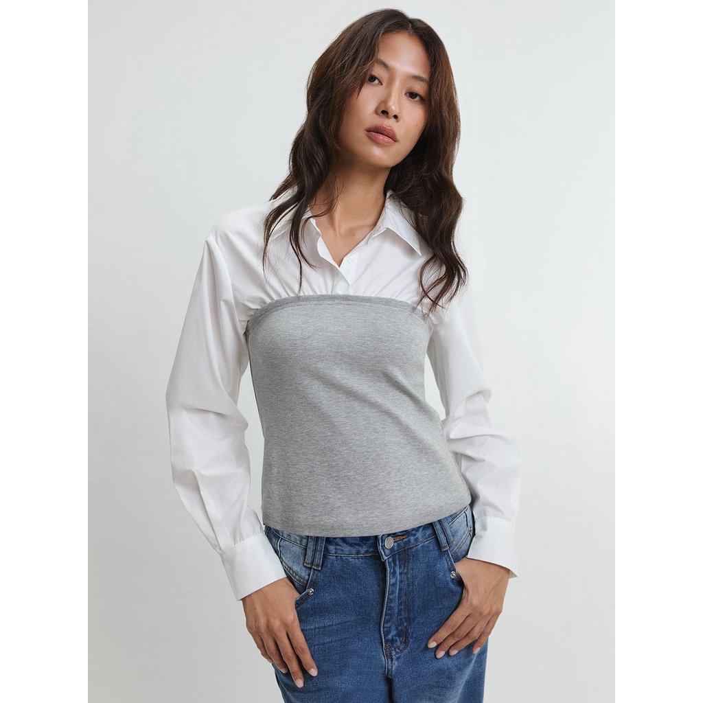 [Pomelo] เสื้อเชิ้ตซ้อนชั้น / Layered Shirt