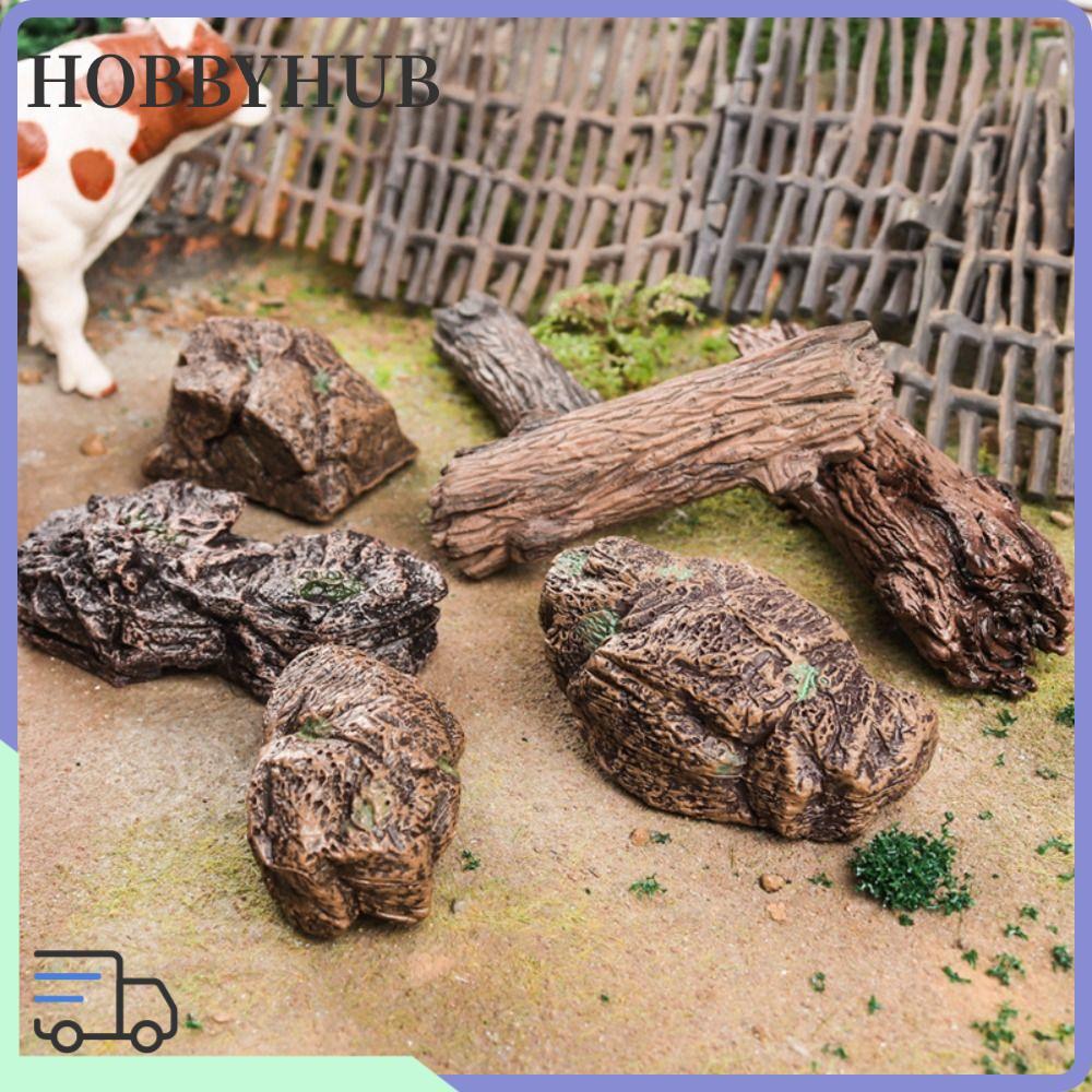 HOBBYHUB หินขนาดเล็ก, พลาสติก DIY ตอเทียม, ของเล่นตุ๊กตา Fairy Garden หินสีน้ําตาลไม้ Stub ตุ๊กตา Universal
