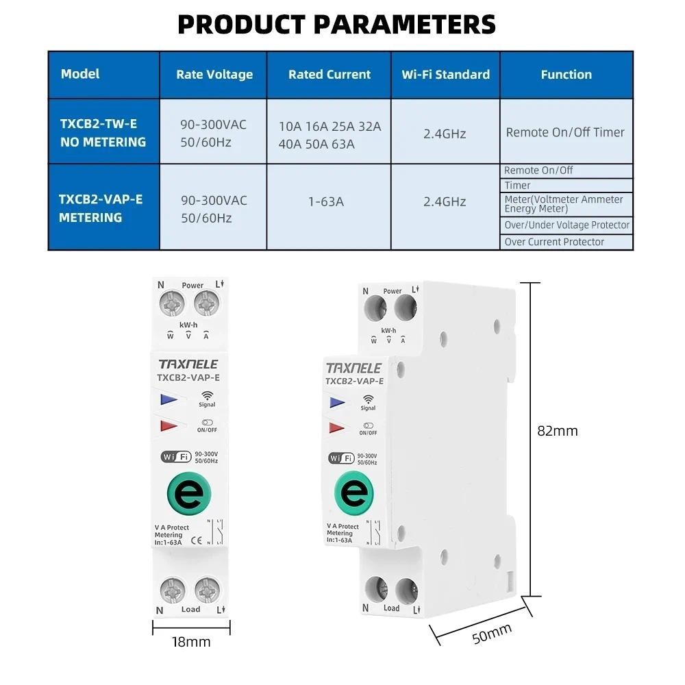 Taxnele Ewelink 1P+N 63A 110V 220V WIFI สมาร์ทสวิตช์ Energy Meter Circuit Breaker รีเลย์แรงดันไฟฟ้า Current Protection - รูปที่ 3
