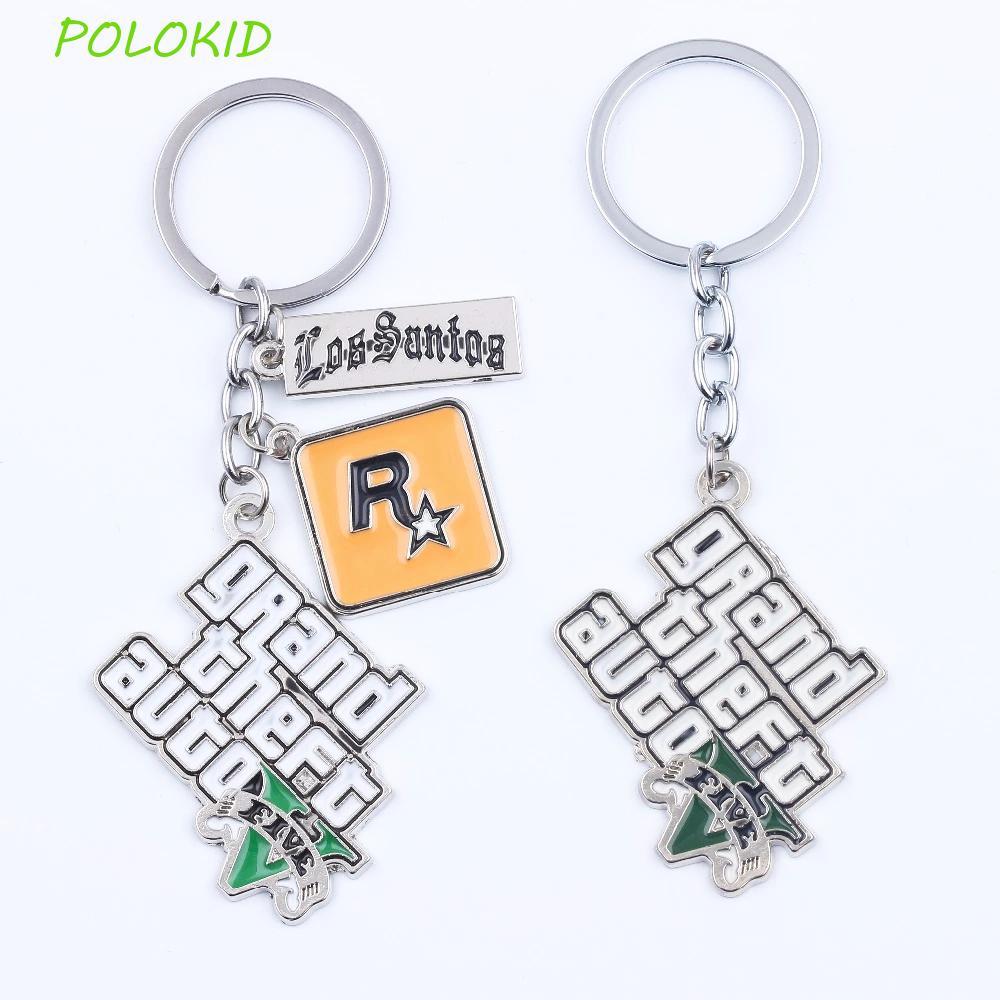 POLOKID เกม GTA V พวงกุญแจสําหรับแฟนสําหรับชายกระเป๋าจี้ของขวัญวันเกิดเกม GTA Key Holder
