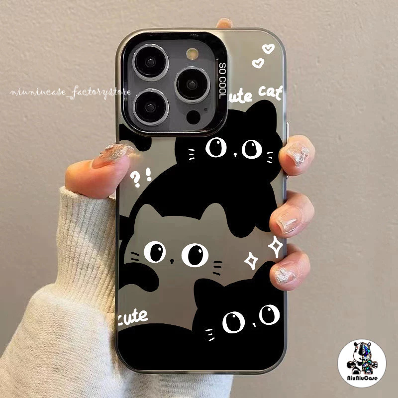 🔥ส่งจากไทย🔥For เคสไอโฟน11/12/13/14/15/16/17 Pro Max Cute Black Cat TPU Matte Case For iPhone 13,14,15,13PM,14PM,15PM เคส