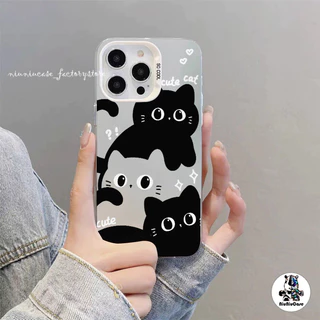 🔥ส่งจากไทย🔥For เคสไอโฟน11/12/13/14/15/16/17 Pro Max Cute Black Cat TPU Matte Case For iPhone 13,14,15,13PM,14PM,15PM เคส