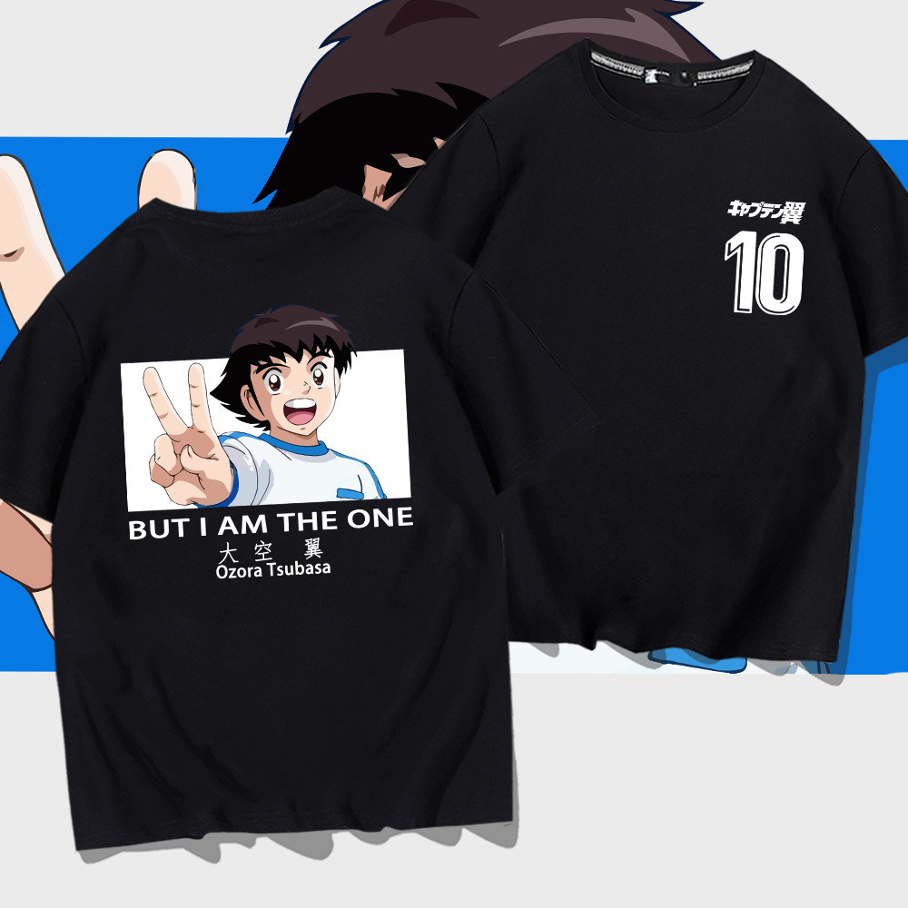 ฟุตบอลบอยสีดําแขนสั้นเสื้อยืดญี่ปุ่นอะนิเมะบิ๊กที่ว่างเปล่าปีกหลวมเสื้อยืดการ์ตูนพิมพ์ด้านบน