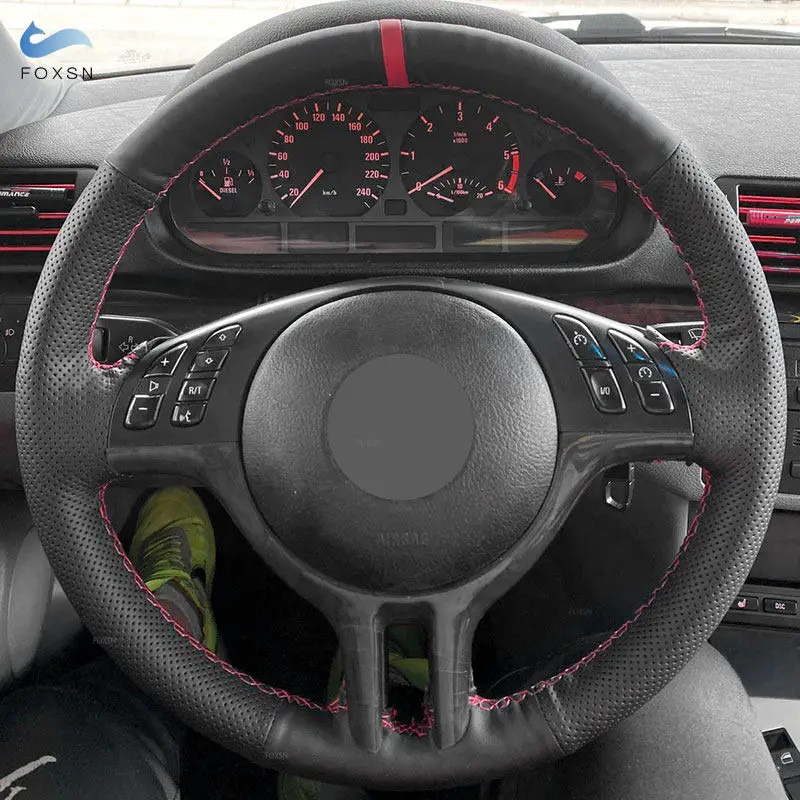 Car Accessories Interior Steering Wheel Perforated Leather Cover Trim For BMW E46 Coupe 2000-2006 E3