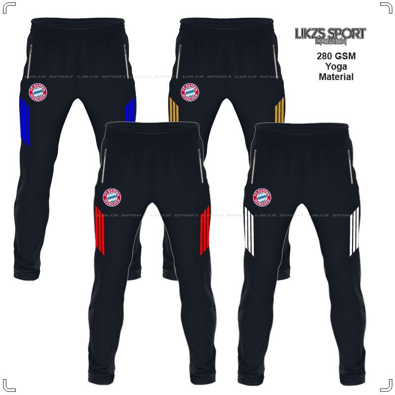 LIKZS X Track Bottom Bayern Munich ADX12 Yoga Slim Fit Stretches Zip Kaki Football Seluar Trek Panja