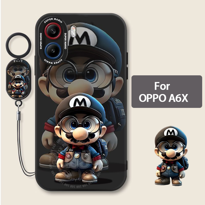เคส OPPO A6X A6t A6S A6 เคส OPPO A6t Pro Case เคสการ์ตูนอนิเมะมาริโอ้ เคสกันกระแทกพร้อมตัวป้องกันเลนส์กล้อง หนังพร้อมสายคล้องโทรศัพท์ ซิลิโคนอ่อนด้าน กันรอยนิ้วมือ สำหรับเด็กผู้ชาย ผู้ชาย นักเรียน