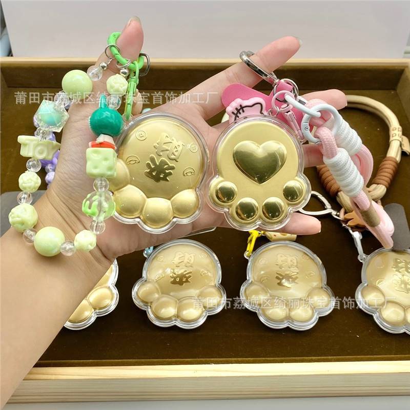 Spike Pick-up เปลือกรั่วสไตล์เดียวกัน ทองคําบริสุทธิ์ 999 มาโชคลาภ Lucky cat Claw ห่วงโซ่โทรศัพท์มือ