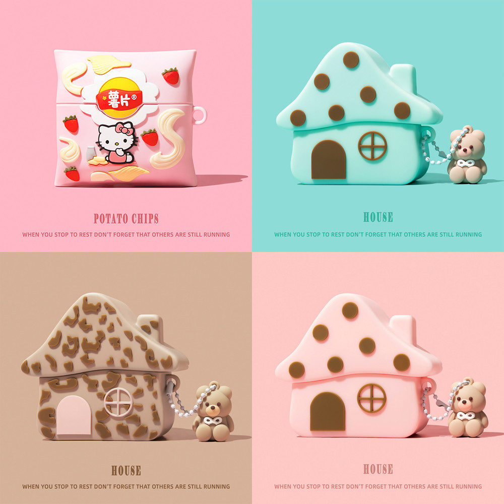 เสือดาวพิมพ์ House Shape หูฟังสําหรับ AirPodsPro3 การ์ตูนหูฟังป้องกันกรณีสไตล์ใหม่สําหรับ AirPods4 ห