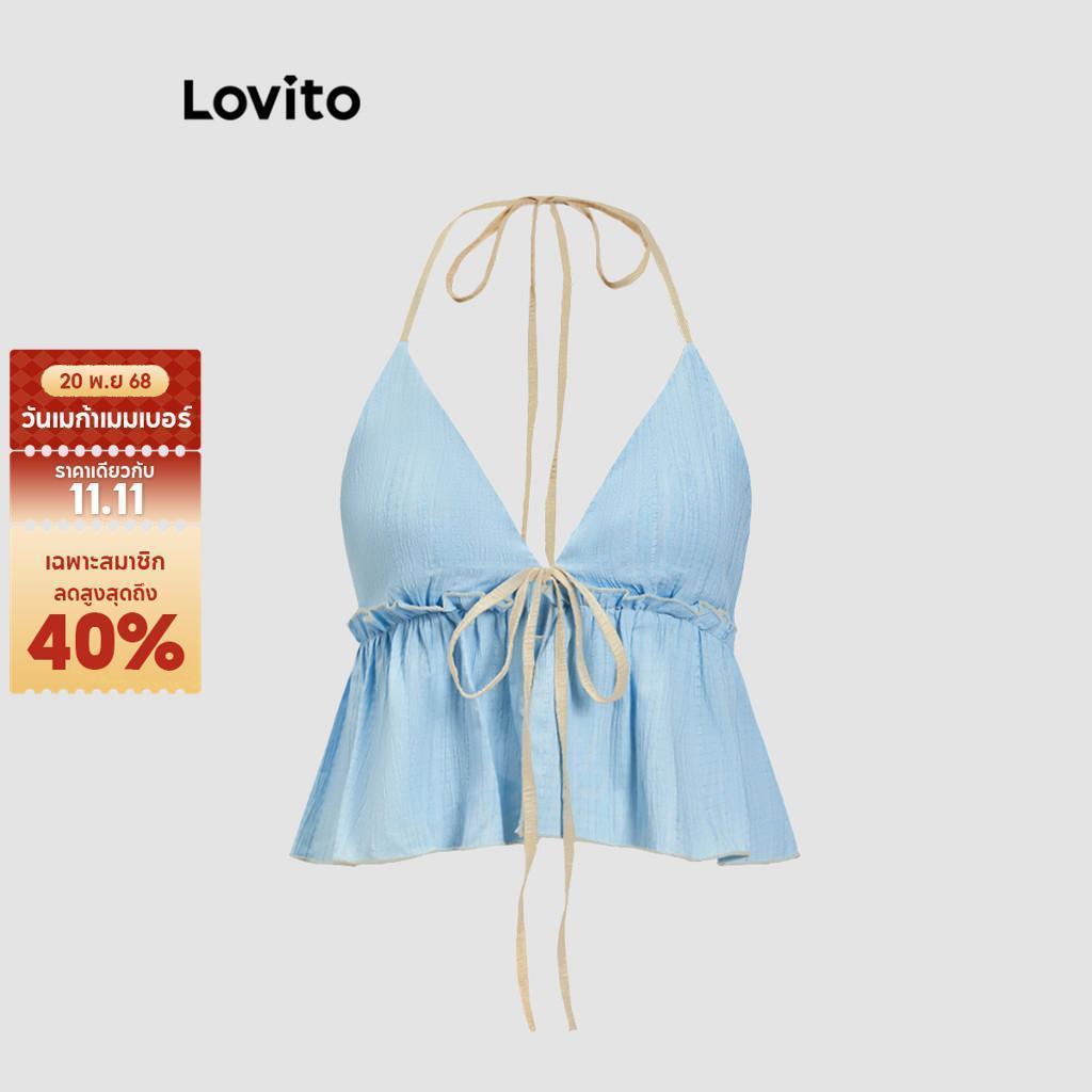 Lovito เสื้อกล้ามหรูหราเสื้อกล้ามด้านหน้าผูกธรรมดาสําหรับผู้หญิง L90AD036