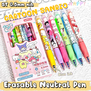ปากกาลบได้ ลายคริสต์มาส แพ็ค6🔥 ปากกาเจลสีน้ำเงินพร้อมยางลบ Sanrio Crayon Shin-chan Kuromi Melody คลิกปากกา เครื่องเขียน