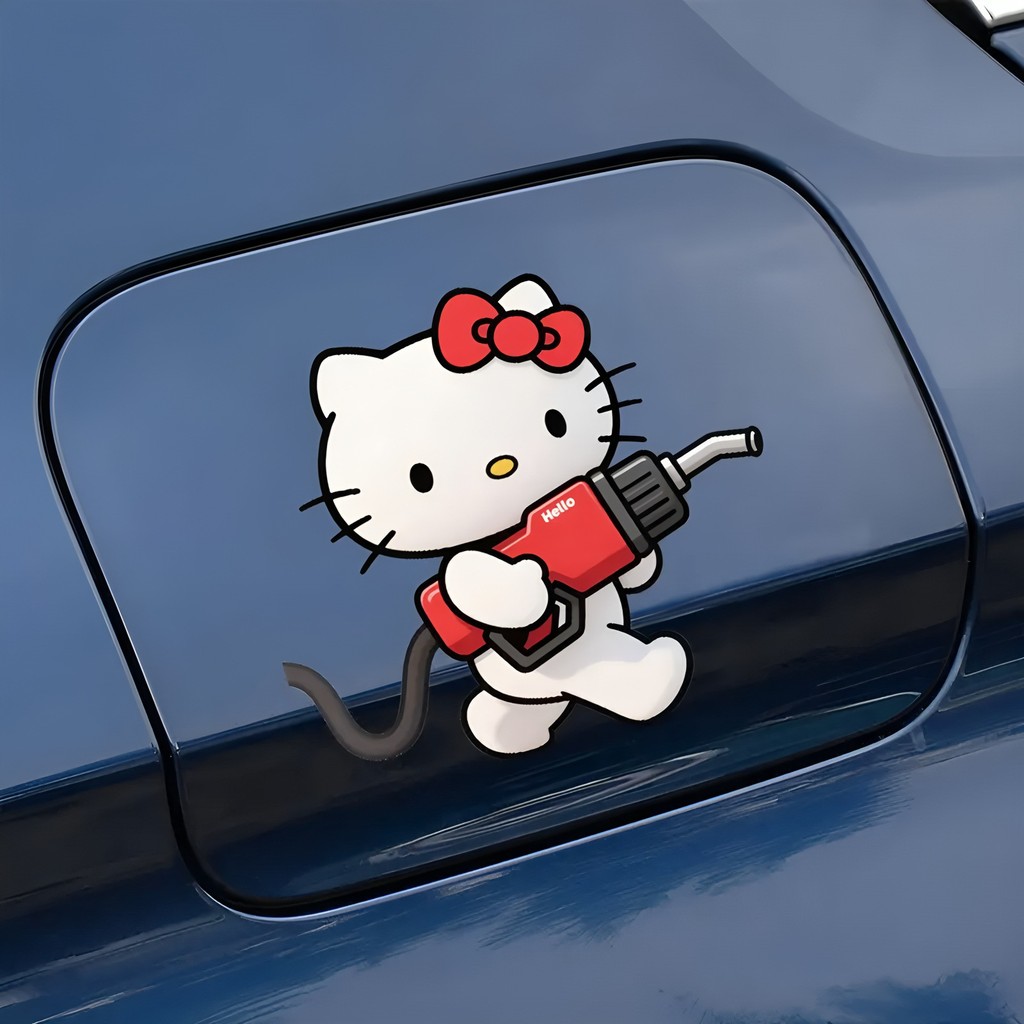 การ์ตูนน่ารักคิตตี้แมวรถถังน้ํามันเชื้อเพลิงหมวกป้องกันรอยขีดข่วนสติกเกอร์กันน้ําตกแต่งรถสติ๊กเกอร์