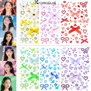 COD-ในไทย💖สติกเกอร์เพชรDIY 3Dรูปดาวห้าแฉกผีเสื้อ หัวใจ ตกแต่งใบหน้า ผู้หญิง เหมาะสำหรับงานปาร์ตี้วันหยุด-Kri