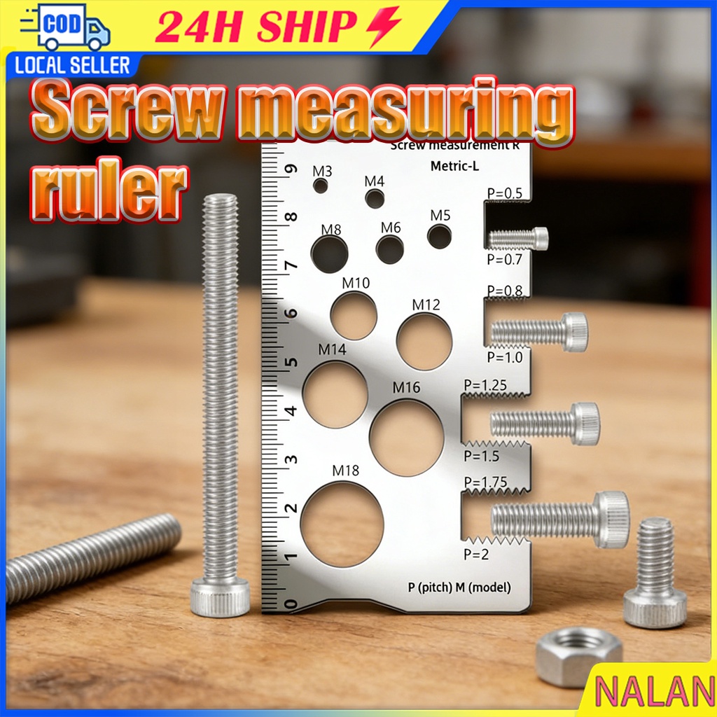 ร้านอยู่กทม.ไม้บรรทัดวัดเกลียวน็อตสแตนเลส วัดได้M3-M18 เครื่องวัดเกลียวสกรู เครื่องมือช่างมัลติฟังก์ชั่น พกพาสะดวก