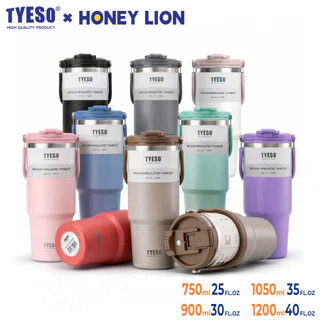 TYESO x HoneyLion แก้วเก็บความเย็น 24 ชม. 304 Stainless 600-1200ml ฝา 2 แบบ (หลอด+ยกดื่ม) กันรั่ว 100% วางในรถได้ทุกขนาด - 01-01022/23/24/25/26