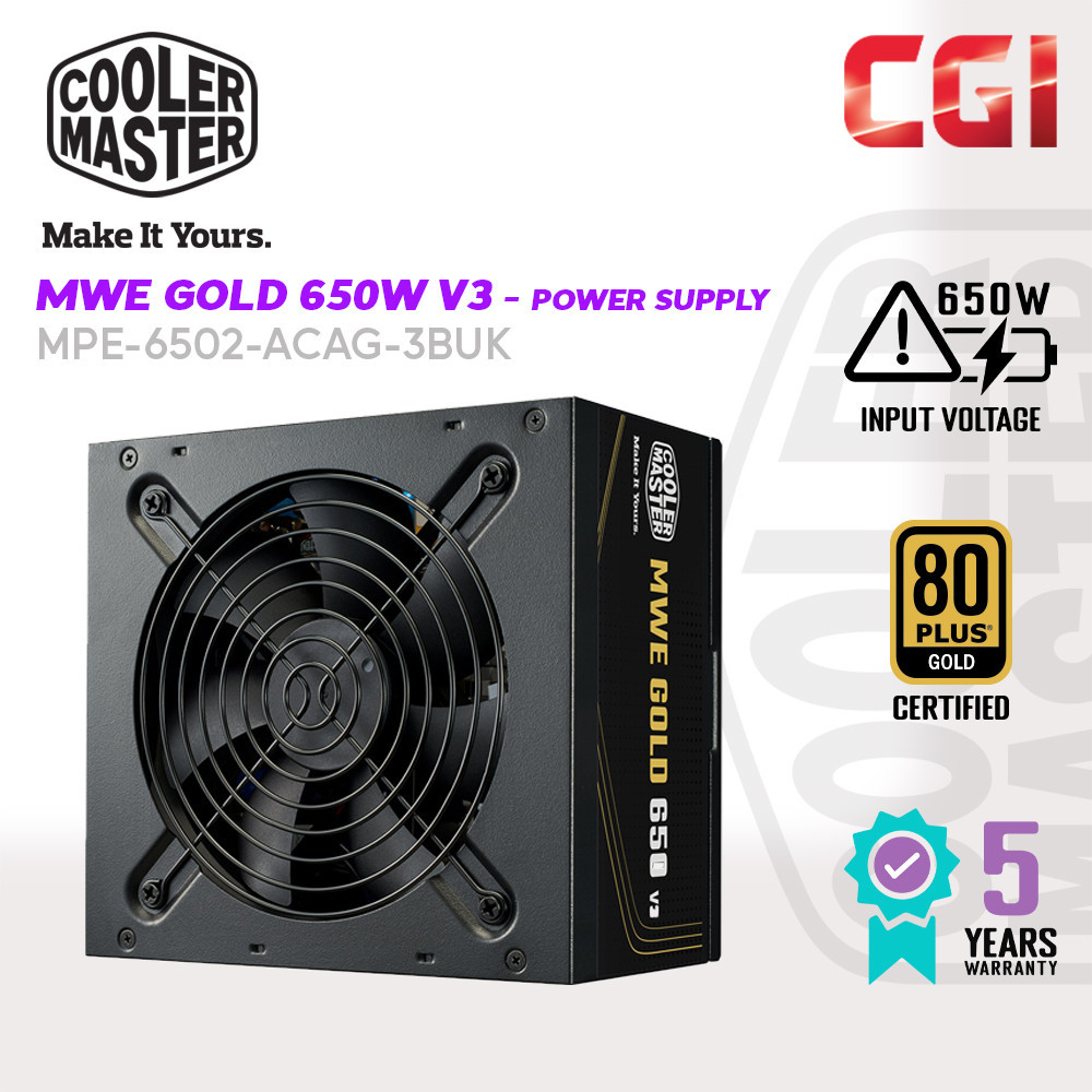 Cooler Master MWE Gold 650W V3 ATX 3.1 Non-Modular PSU - MPE-6502-ACAAG-3BUK