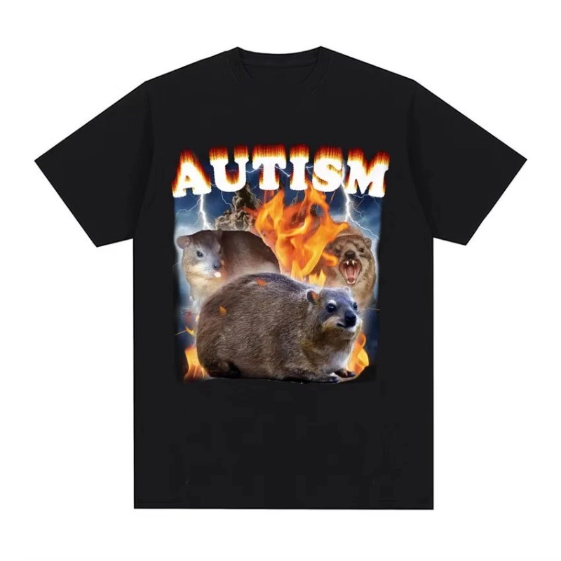 จัดส่งภายใน 24 ชั่วโมง 2025 Vintage Autism Funny Hyrax Meme T Shirt Fun prints Women Clothing   T-sh