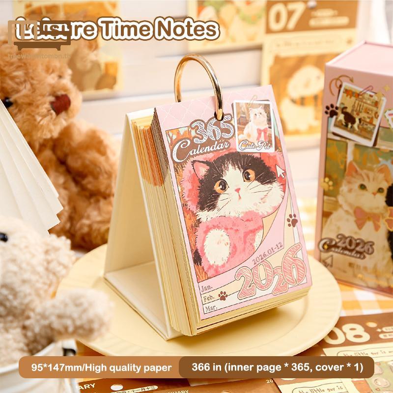 Tt 2026 ปฏิทินตั้งโต๊ะแหวนทองผูกพัน 365 วันลูกสุนัขสัตว์เลี้ยงภาพวาดสติกเกอร์การ์ด One-Way หน้าเปิด 
