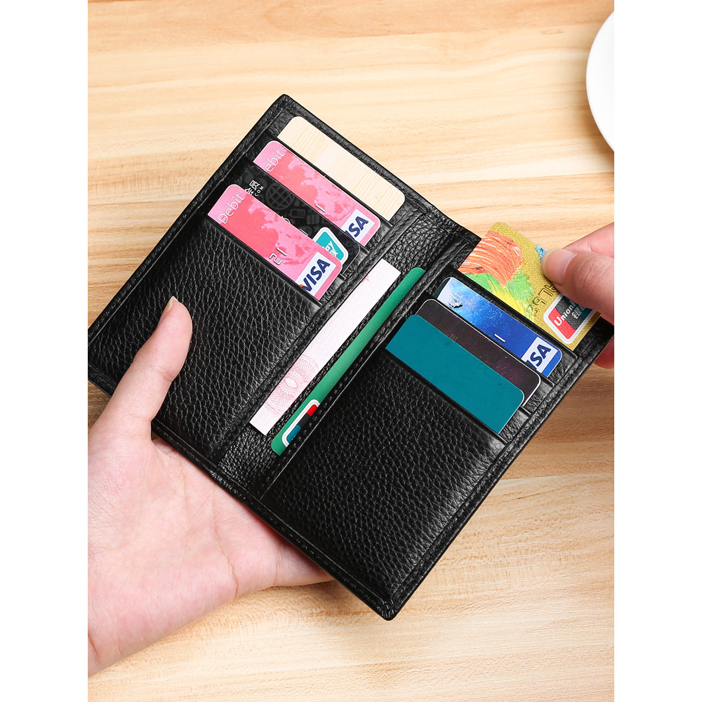 กระเป๋าตัง cardholder Anti-theft Swipe Card Holderผู้ชายหนังแท้ High-End Thin Small Bank Card Holder