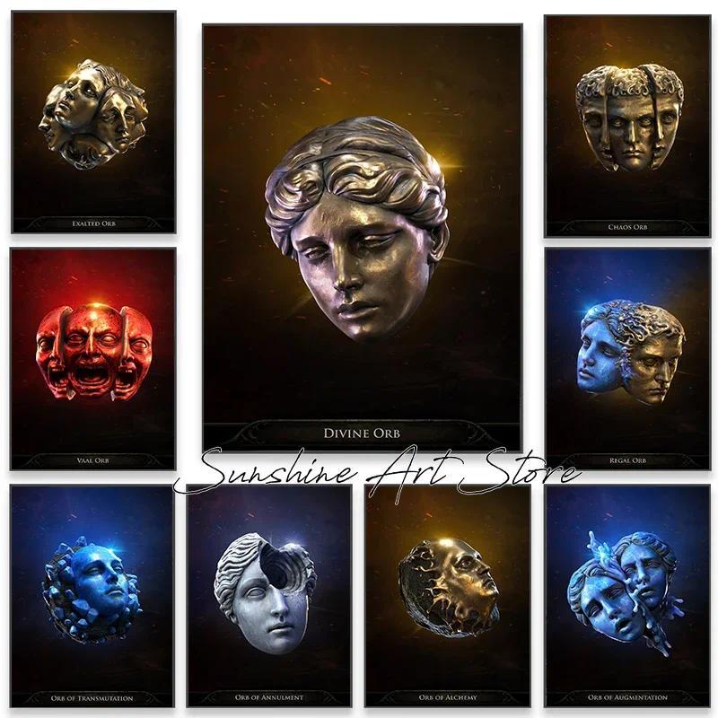 โปสเตอร์เกม Path of Exile สกุลเงินโอร์บ ดีไวน์ วาล เอกซอลต์ติด เรกล ออพเม้นต์ ภาพวาดผ้าใบตกแต่งผนังบ