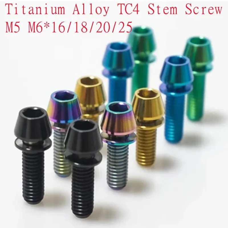 2pcs-6pcs Titanium Screw Bolt M5 m6X16/18/20/25 Cone Head with Gasket Washer Bicycle Stem Screws Tit