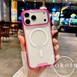 ถุงลมนิรภัยสี่มุมเหมาะสําหรับ ไอโฟน 17 โปรแม็กซ์ เคสโทรศัพท์ 16 โปรแม็กซ์ อะคริลิคใสแม่เหล็กดูด 15/14/13/12/11 ขอบสีเรียบง่ายป้องกันการตกฝา