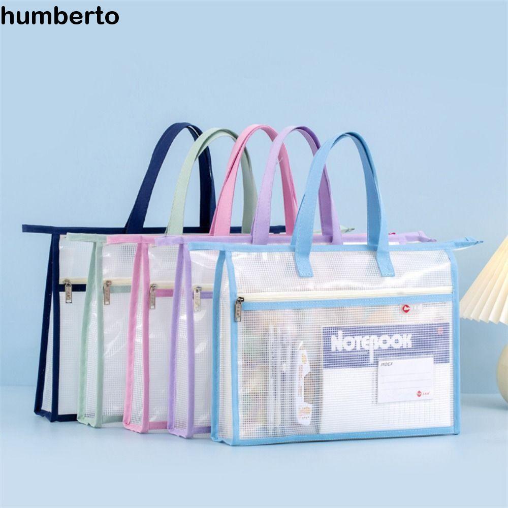 HUMBERTO A3/A4 ถุงเก็บไฟล์,กระเป๋าซิปกันน้ําใส,พับได้พร้อมที่จับหนาขนาดใหญ่ความจุกระเป๋าเอกสารข้อมูลโรงเรียนอุปกรณ์สํานักงาน