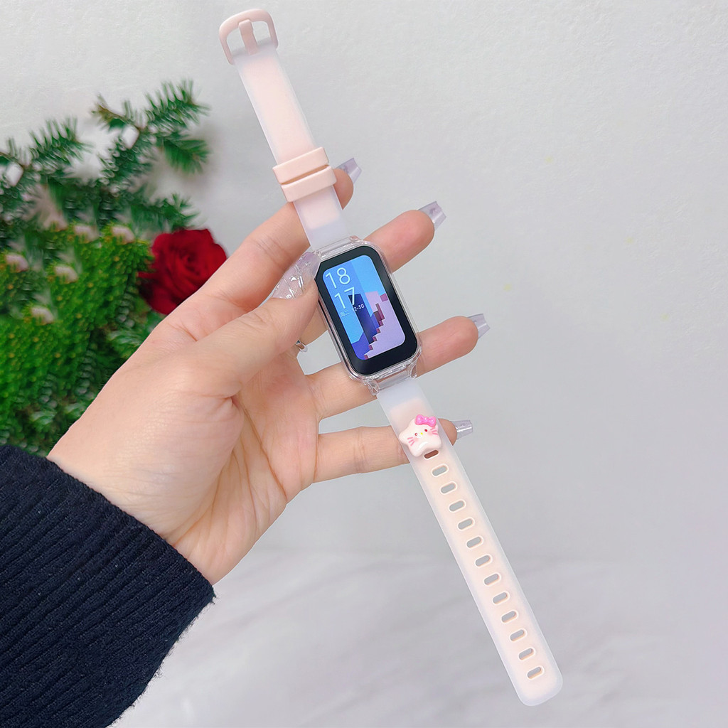 สายนาฬิกาซิลิโคนสําหรับ Xiaomi Smart Band 9 Active / 8 Active Cute Cat & Butterfly Resin Charm สายรัดข้อมือสําหรับ Redmi band 3 2 สาย