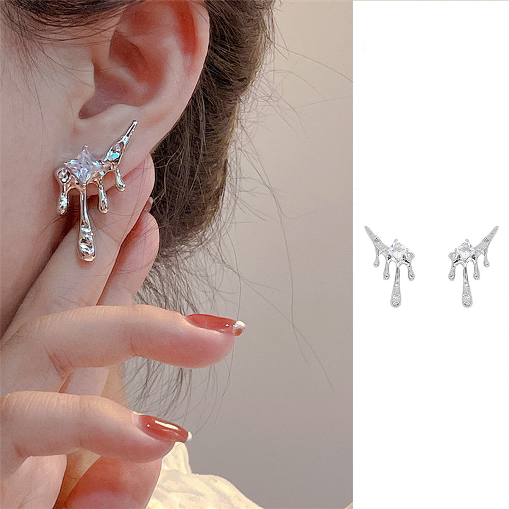 Niche Lava Studs S925 Dark Zircon เกินจริงสไตล์เย็นบุคลิกภาพผู้หญิงเครื่องประดับหู