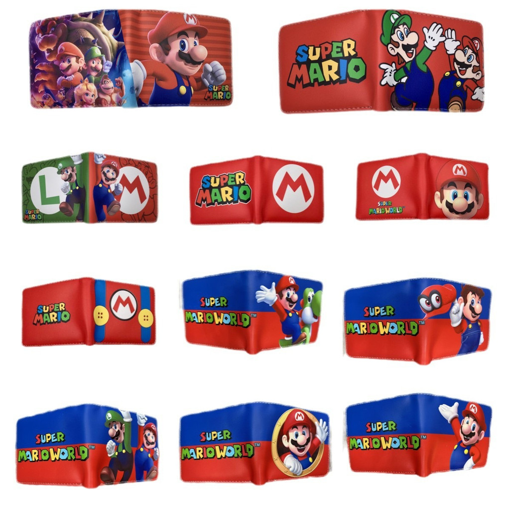 กระเป๋าสตางค์การ์ตูน Super Mario แบบพกพาสะดวก ทำจากPU สำหรับนักเรียนและใส่บัตร