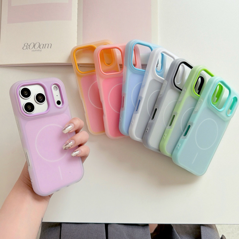 เคสโทรศัพท์แม่เหล็กฝ้าสําหรับ iPhone 17 16 15 14 13 Pro Max Macaron สีฝาครอบกันกระแทก