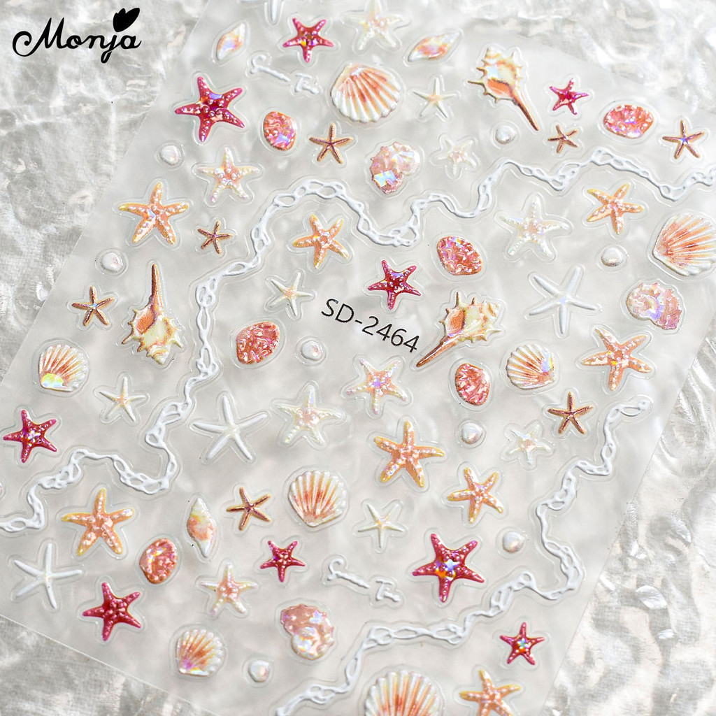 Monja สติกเกอร์เล็บ 5D เปลือกปลาดาวนูน Decals บรรเทา Holographic กาวแกะสลัก Sliders เล็บตกแต่งออกแบบ ราคา ถูกที่สุด ดีลบีเคเค แกลเลอรีภาพที่ 4