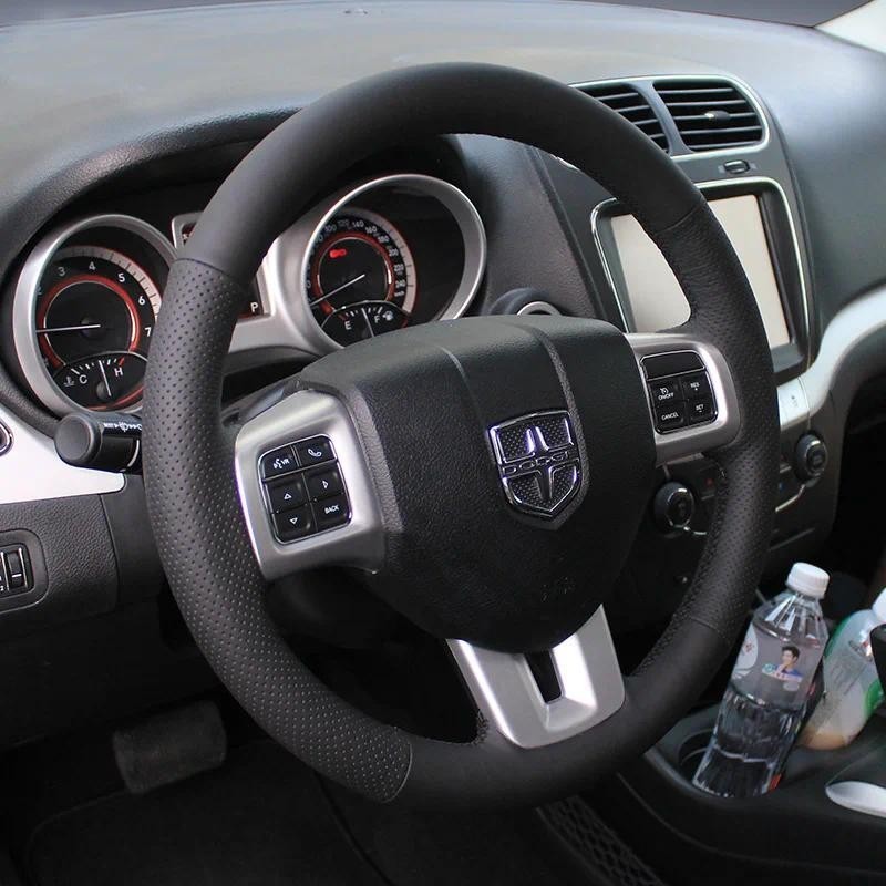 สําหรับ Dodge Challenger Charger Avenger Durango Journey Grand Hand-stitched สีดําหนังลื่นพวงมาลัยรถ