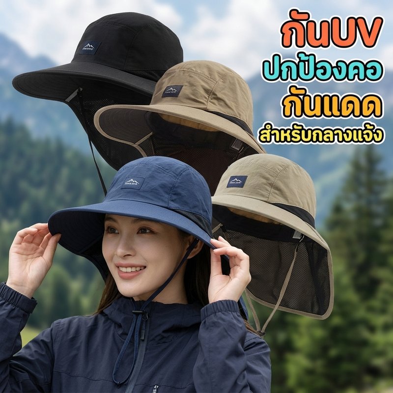 หมวกกันแดด หมวกปีนเขา กันUV UPF50+ ระบายอากาศ ปกป้องคอ ปรับขนาดได้ เหมาะตกปลา เดินป่า ตั้งแคมป์ ราคา ถูกที่สุด ดีลบีเคเค