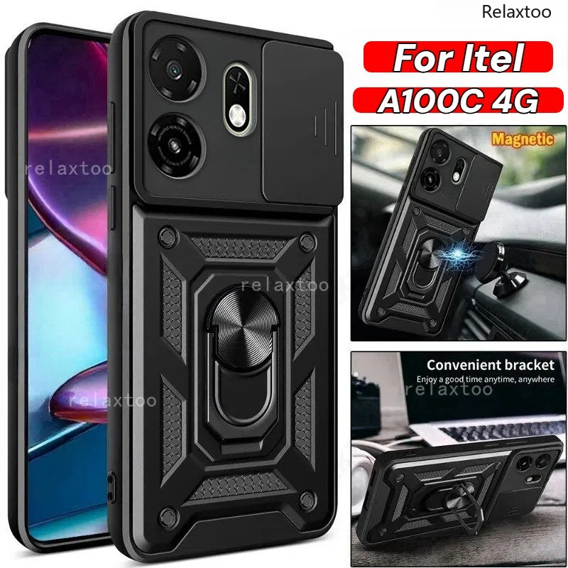 ITEL A100CปลอกสําหรับItel A100C A100 C ItelA100C 5G 4Gกันกระแทกเคสโทรศัพท์เกราะแหวนยึดStentกลับPushเ