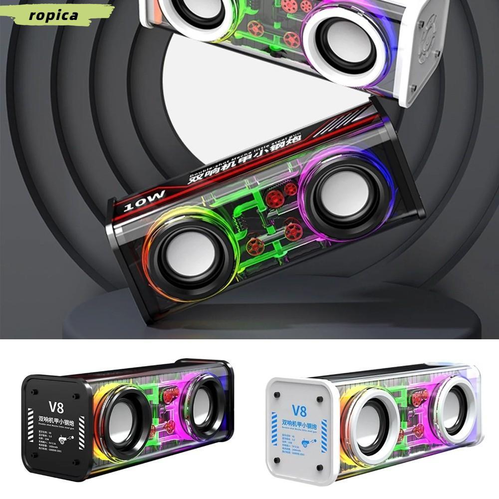 ROPICA Mecha Speakers, Light Effect Mini Size Bluetooth 5.0 Speakers, Transparent Light Speakers Dou